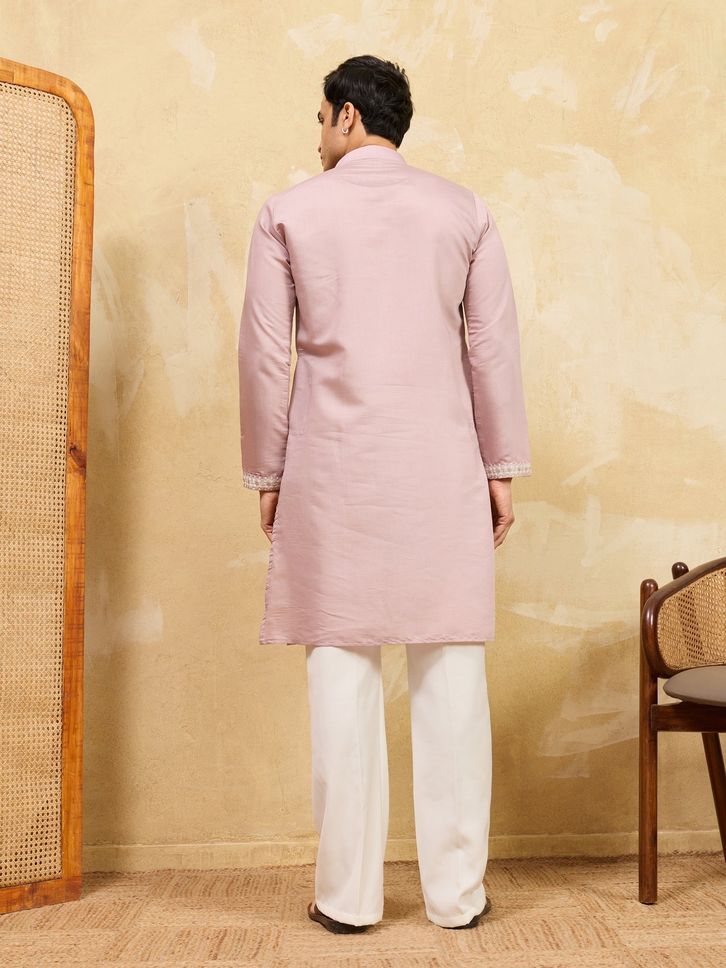 Elegant Festive Lavender Viscose Silk Multi-Thread Embroidery Kurta Set