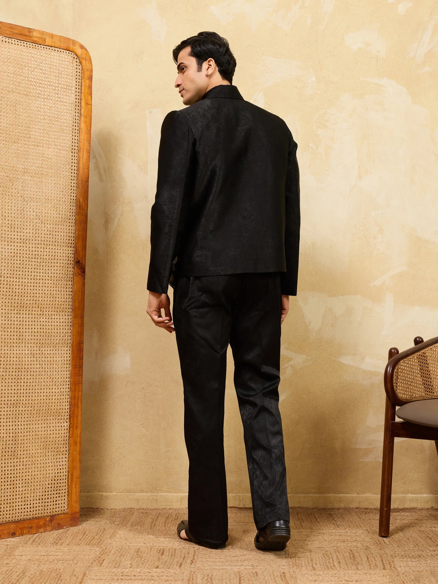 Elegant Luxury Black Bomber Jacket with Pant for Men Wedding Wear