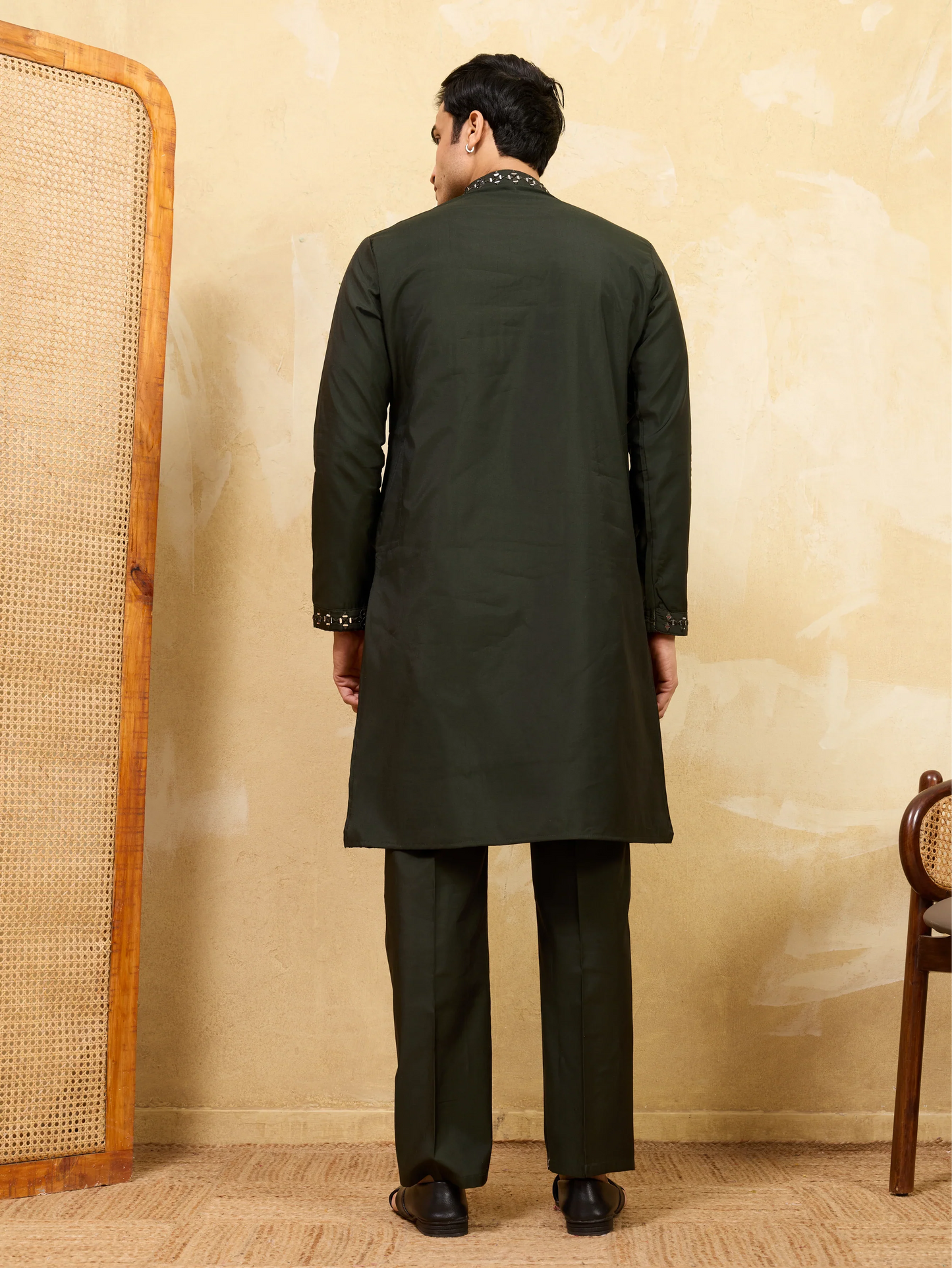 Elegant Olive Green Mirror Embroidered Kurta with Pant for Special Occasions