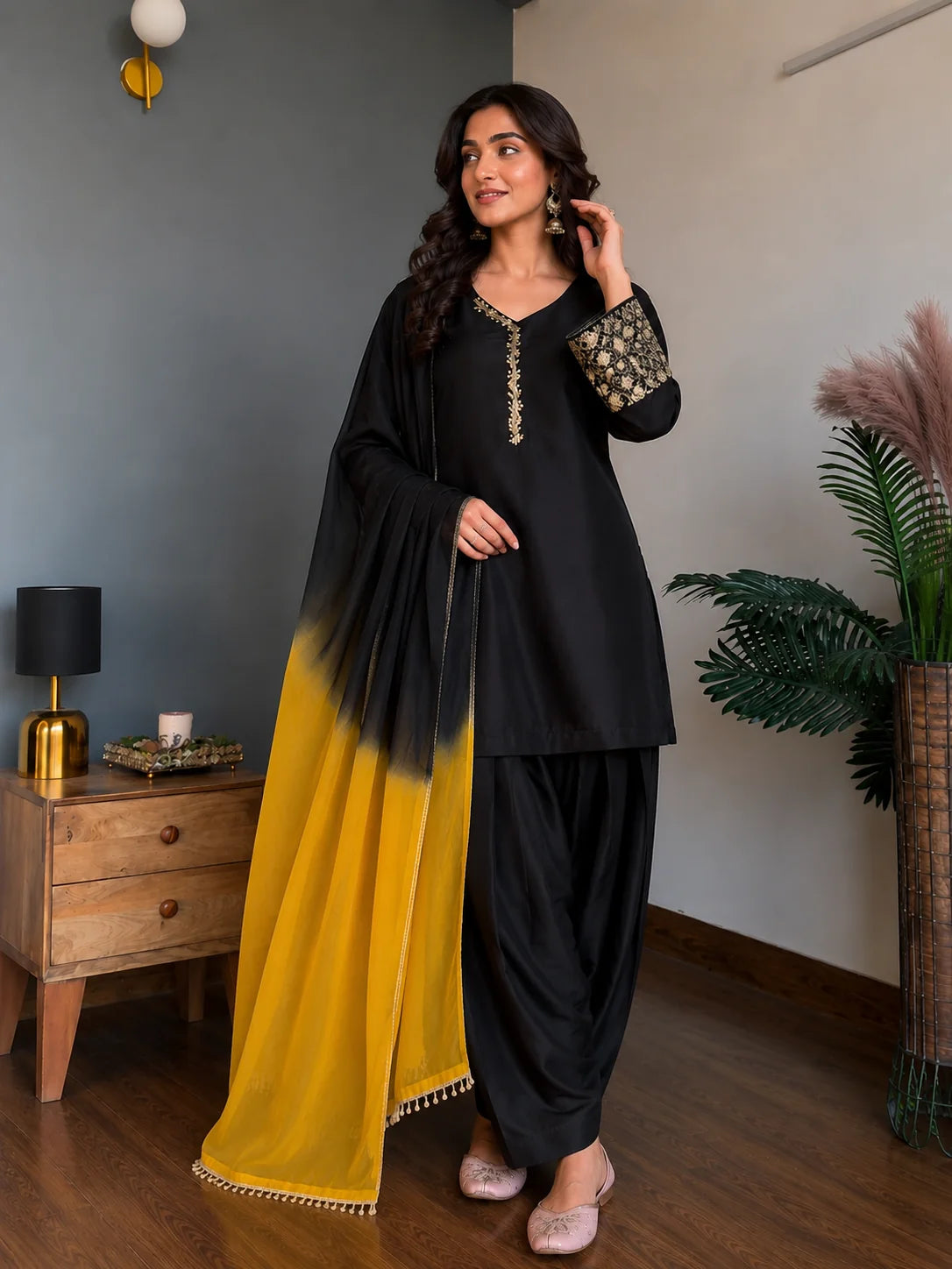 Elegant Black Embroidered Kurta Pant Set