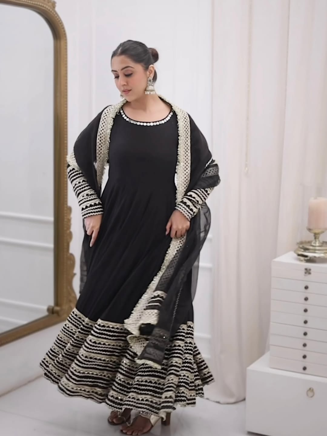 Black Rayon Anarkali Kurti Set