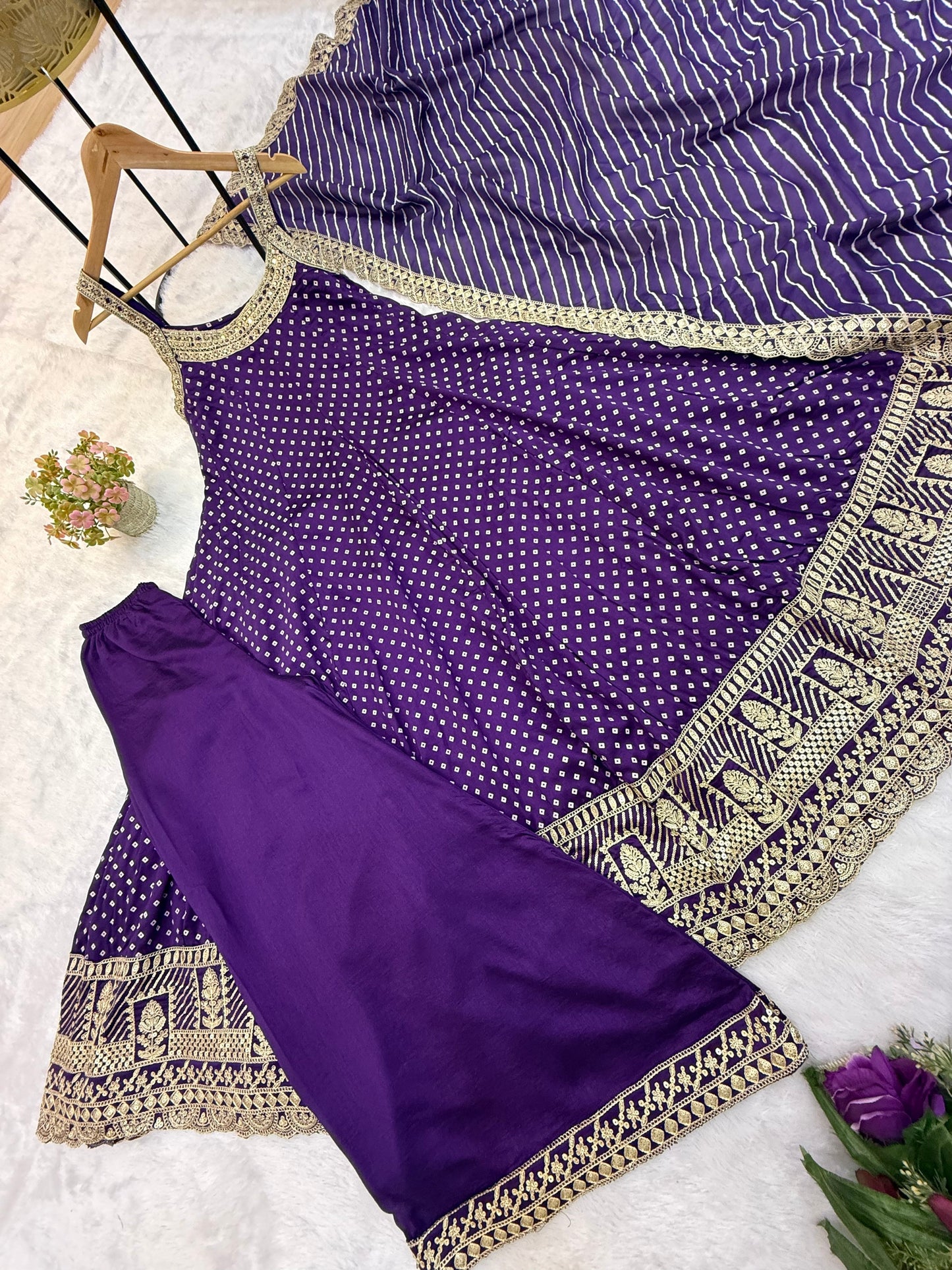 Navy Blue Bandhani Vichitra Silk Gown Set
