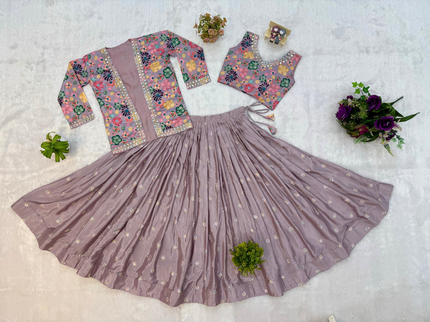 Lilac Royale Embroidered Lehenga Koti Set