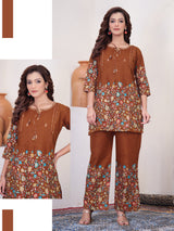 Elegant Rust Floral Printed Pure Cotton Co-Ord Set