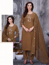 Mustard Roman Silk Kurti Pant Set