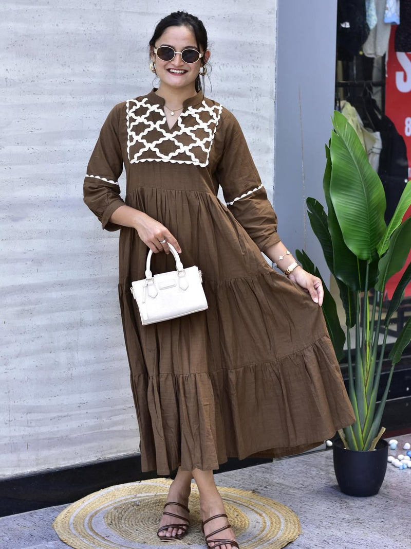 Brown Tiered Anarkali Kurti Dress