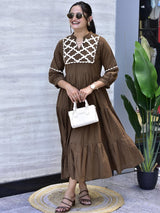 Brown Tiered Anarkali Kurti Dress