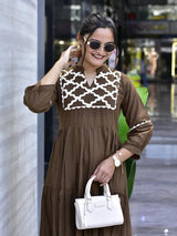 Brown Tiered Anarkali Kurti Dress