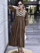 Brown Tiered Anarkali Kurti Dress