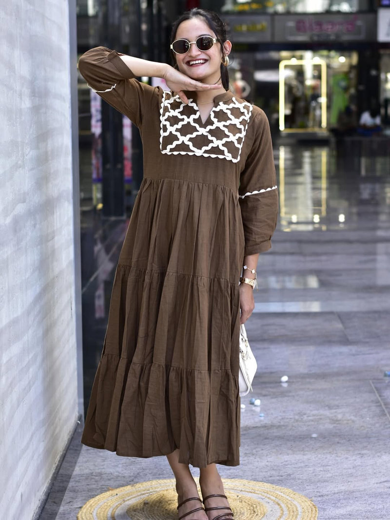 Brown Tiered Anarkali Kurti Dress