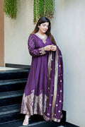 Royal Purple Anarkali Kurti Pant Dupatta Set