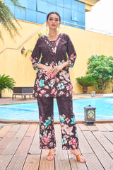 Stylish Brown Pure Cotton Floral Co-ords Set