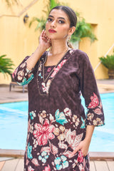 Stylish Brown Pure Cotton Floral Co-ords Set