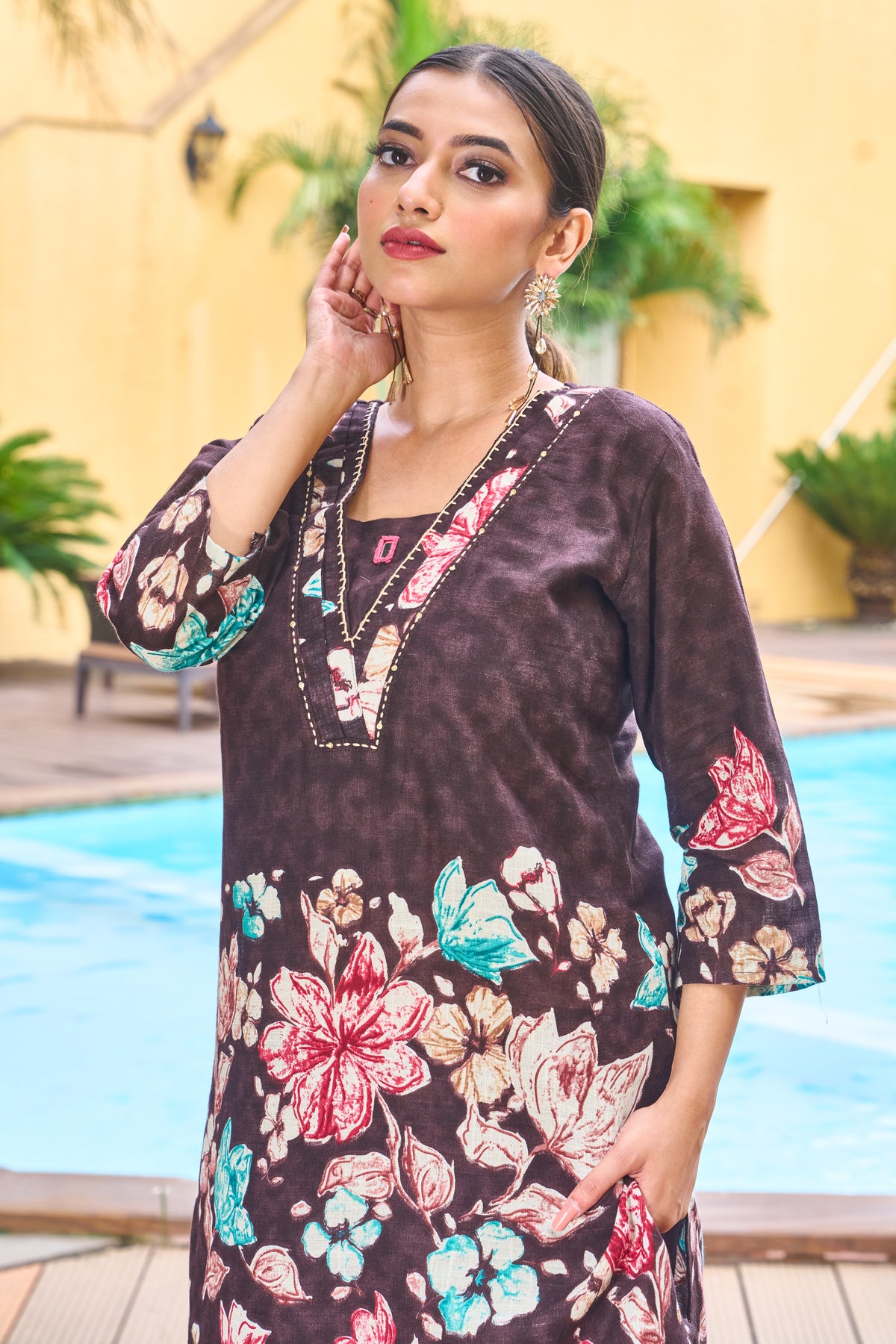 Stylish Brown Pure Cotton Floral Co-ords Set