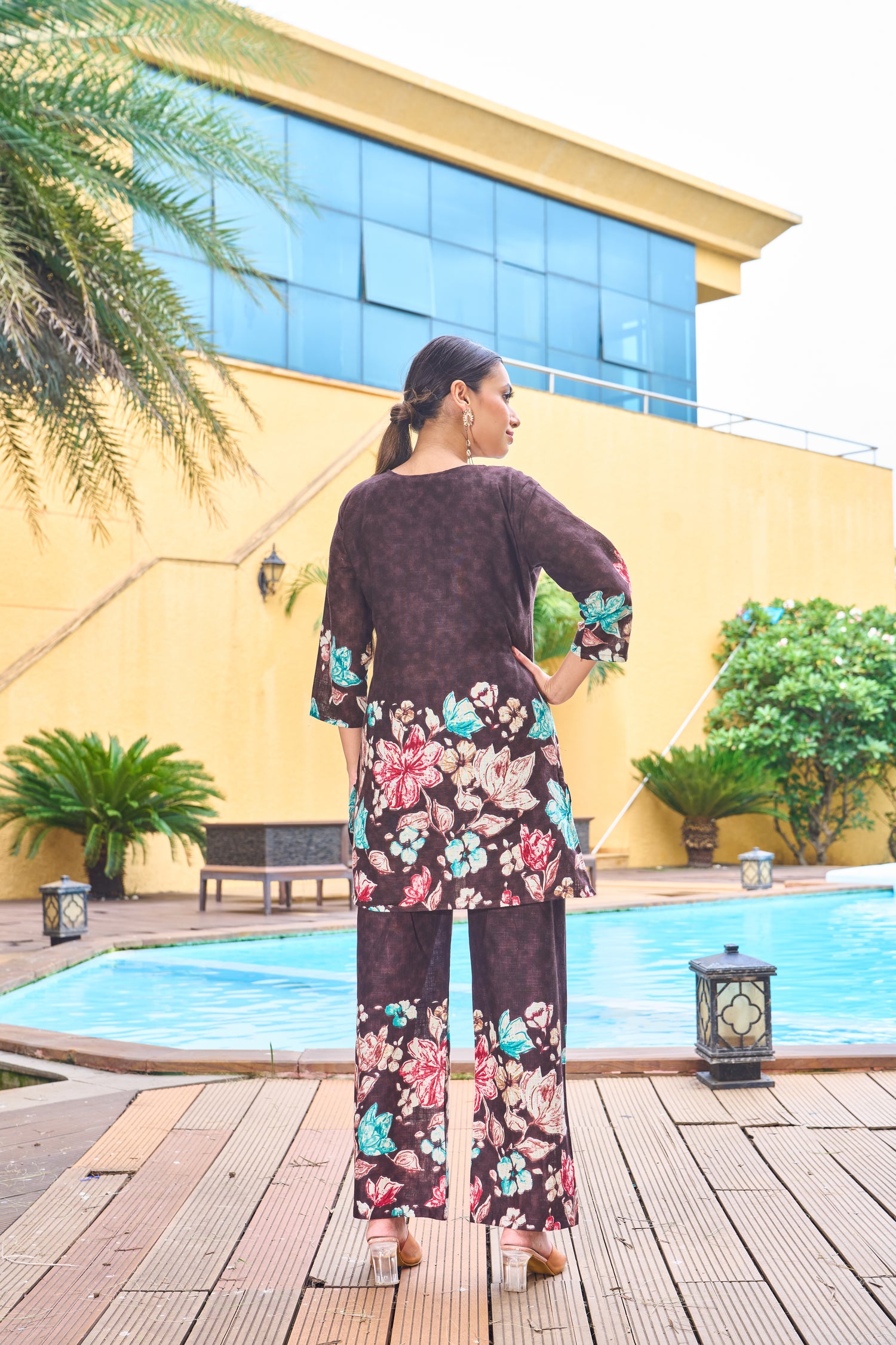 Stylish Brown Pure Cotton Floral Co-ords Set