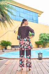 Stylish Brown Pure Cotton Floral Co-ords Set