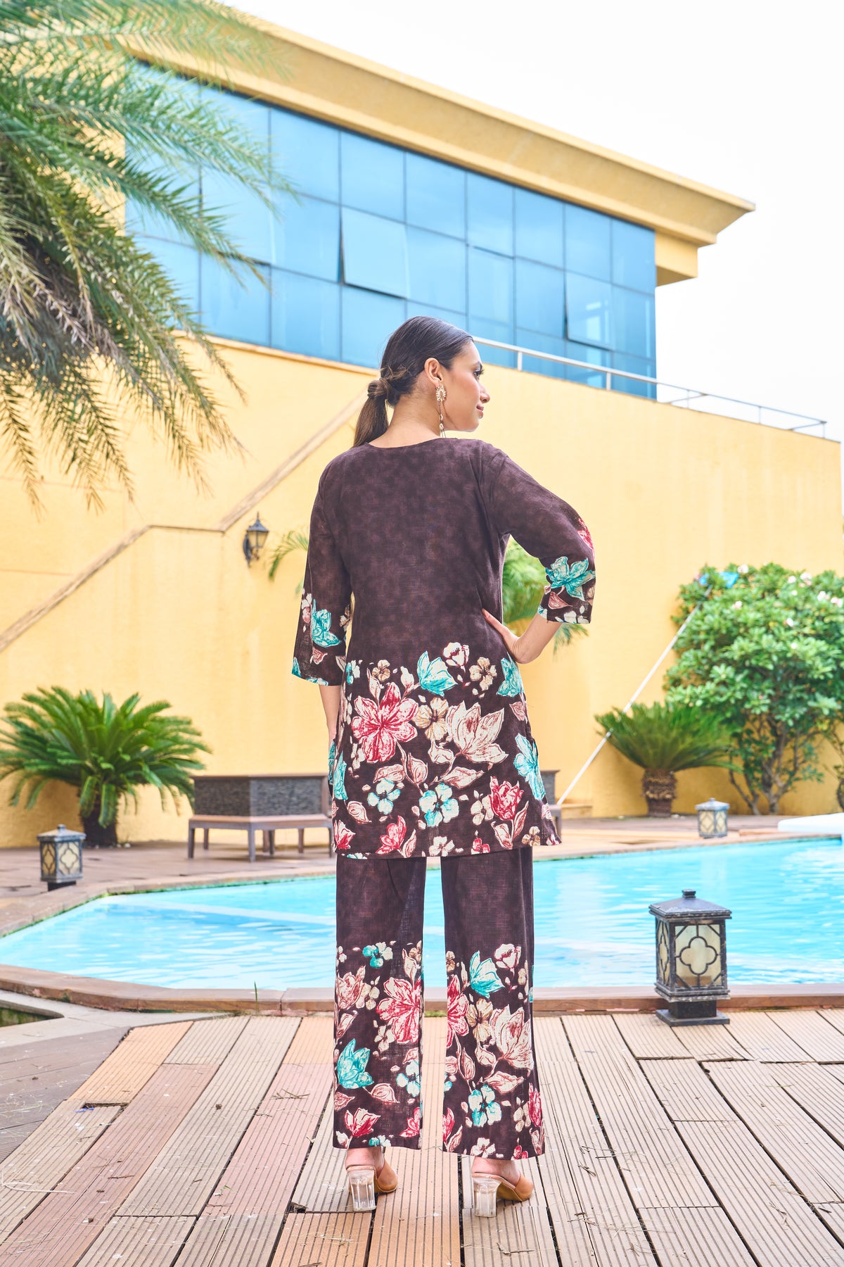 Stylish Brown Pure Cotton Floral Co-ords Set