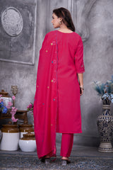 Pink Roman Silk Kurti Pant Set
