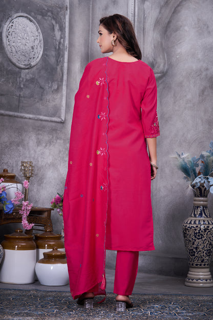 Pink Roman Silk Kurti Pant Set