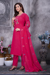 Pink Roman Silk Kurti Pant Set
