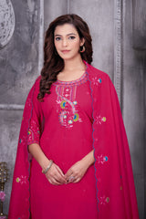 Pink Roman Silk Kurti Pant Set