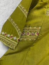 Mehndi Green Viscose Mango Silk Anarkali Kurti Set