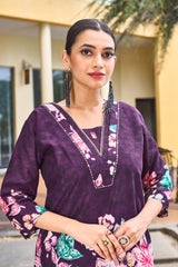 Elegant Purple Pure Cotton Floral Co-ords Set