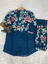 Teal Blue Pure Cotton Printed Co-Ord Set