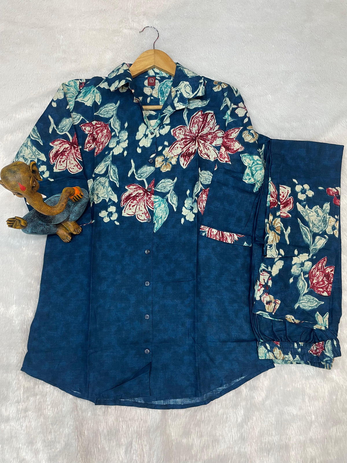 Teal Blue Pure Cotton Printed Co-Ord Set