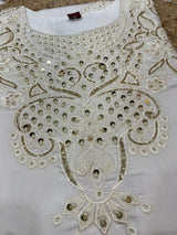 White Heavy Viscose Roman Silk Embroidered Kurti Pant Dupatta Set