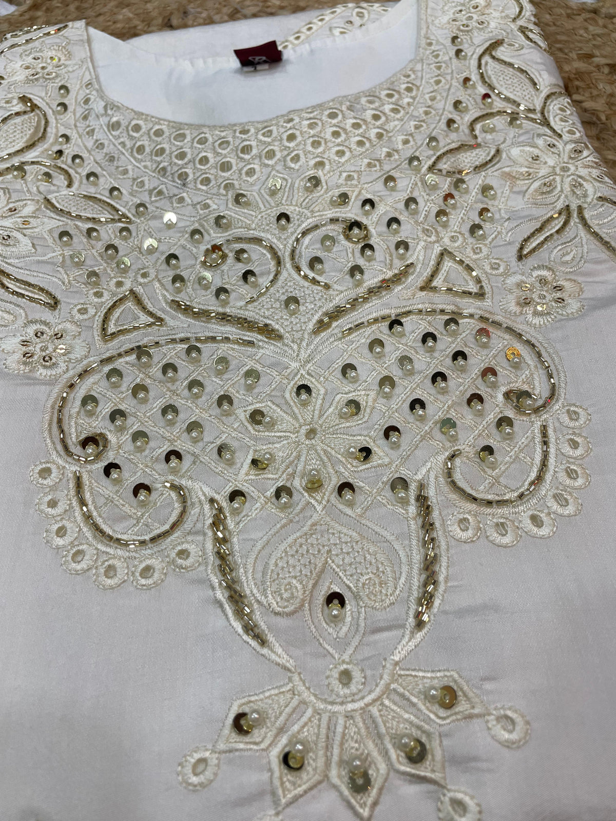 White Heavy Viscose Roman Silk Embroidered Kurti Pant Dupatta Set