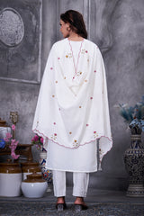 White Roman Silk Kurti Pant Set