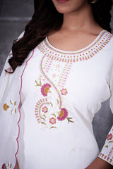 White Roman Silk Kurti Pant Set