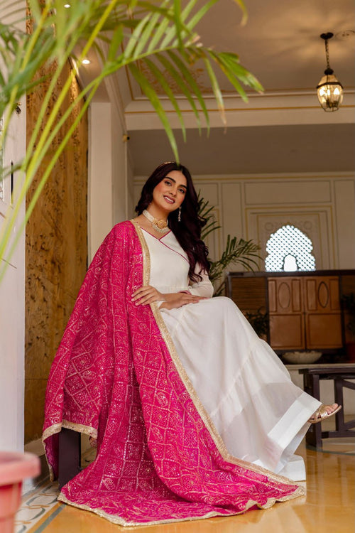 Ivory Ruby Ruffle Gown with Dupatta Set