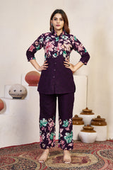 Plum Purple Pure Cotton Printed Co-Ord Set