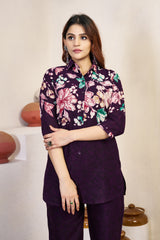Plum Purple Pure Cotton Printed Co-Ord Set