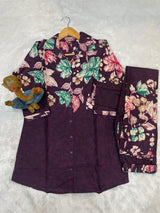 Plum Purple Pure Cotton Printed Co-Ord Set