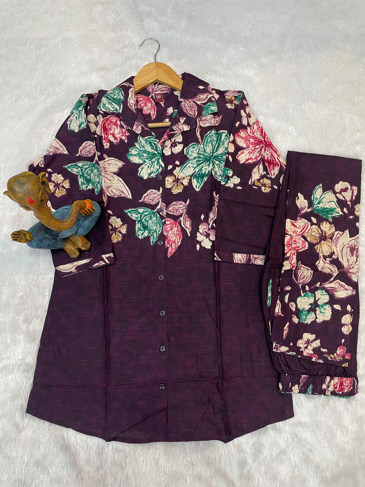 Plum Purple Pure Cotton Printed Co-Ord Set