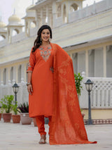 Luxury Orange Premium Roman Silk Suit Set