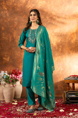 Rama Green Marina Silk Multi Embroidered Suit Set