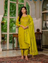 Mustard Yellow Marina Silk Multi Embroidered Suit Set