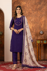 Purple Marina Silk Multi Embroidered Suit Set