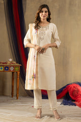 Off White Shimmer Gold Silk Multi Embroidered Suit Set