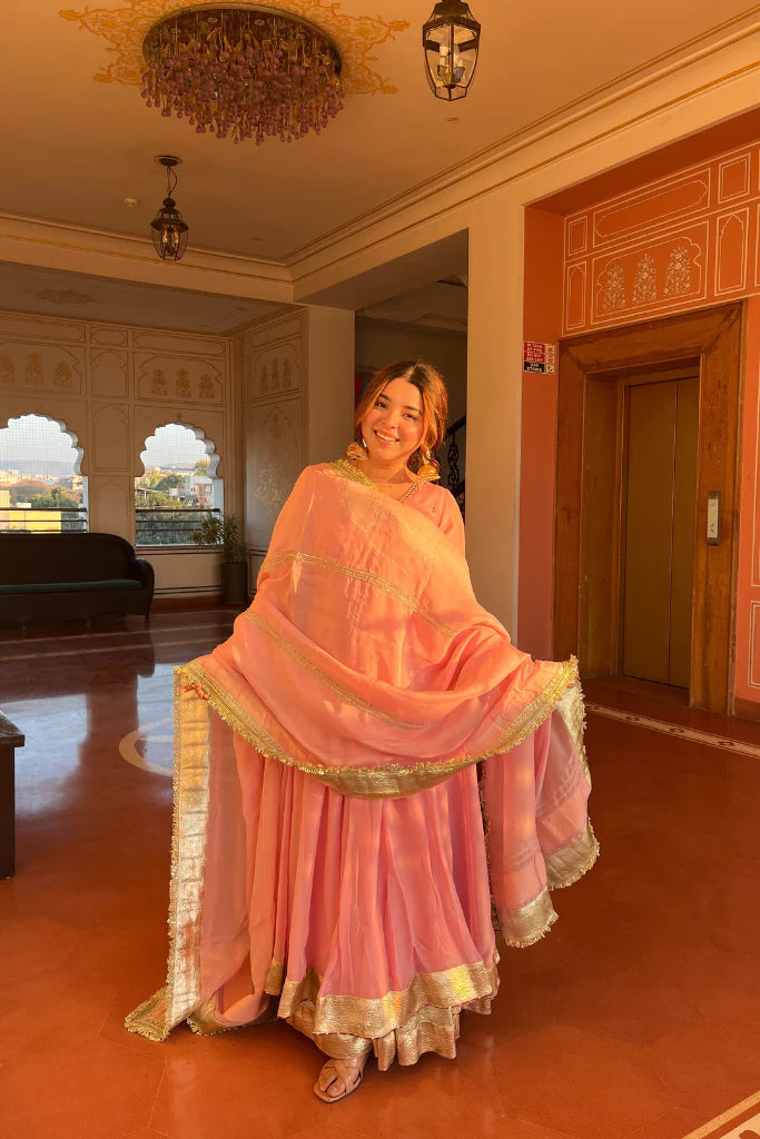 Blush Pink Georgette Anarkali Suit Set