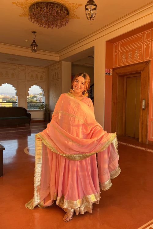 Blush Pink Georgette Anarkali Suit Set