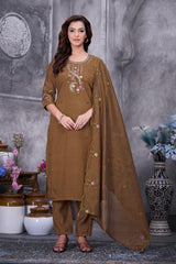 Mustard Roman Silk Kurti Pant Set