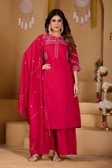 Rani Pink Viscose Mango Silk Anarkali Kurti Set