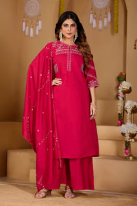 Rani Pink Viscose Mango Silk Anarkali Kurti Set