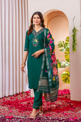 Green Marina Viscose Silk Multi Embroidered Suit Set