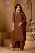 Coffee Viscose Mango Silk Anarkali Kurti Set